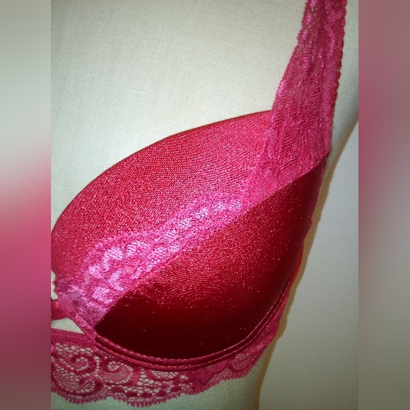 🩲Nwot black fuchsia by secret lace LLC red lace push-up padded bra 36B - Picture 6 of 15